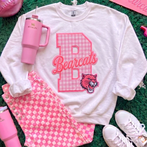 Pink Gingham Bearcats Patch Sweatshirt