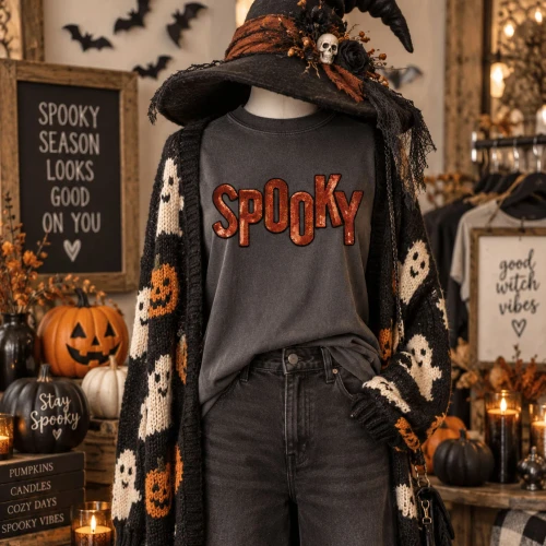 SPOOKY Orange Sequin Tee