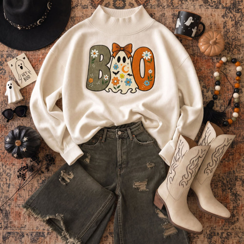 BOO Corduroy Embroidered Mockneck