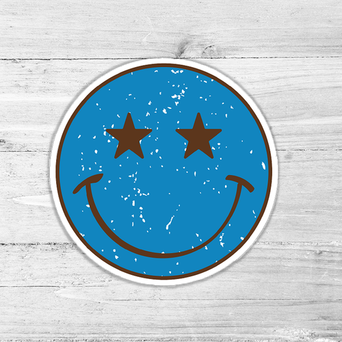 Blue Star Smiley Retro Die Cut Sticker