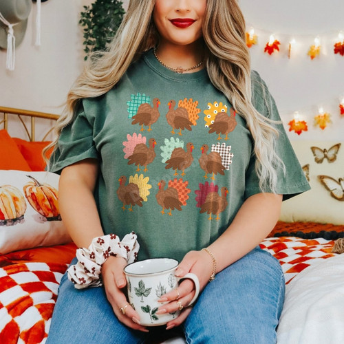 Grid Patterned Turkeys Tee