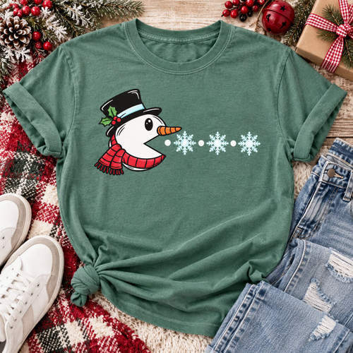 Snowman Chasing Snowflakes Tee