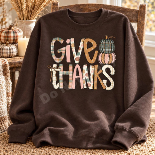 Plaid Pumpkin Fall Give Thanks Sweatshirt