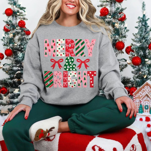 Patterned Merry & Bright Sweatshirt