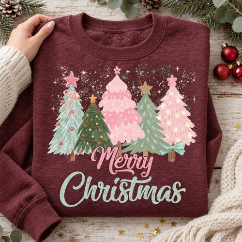 Boho Pastel Christmas Trees Sweatshirt