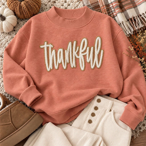 Double Layer Stacked Thankful  Mockneck
