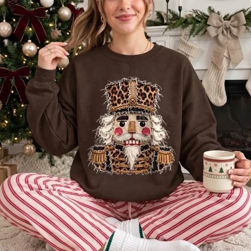Faux Embroidered Leopard Nutcracker Sweatshirt