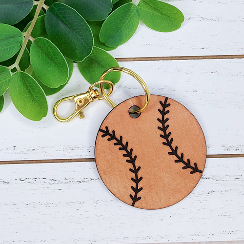 Personalized Leather Baseball Softball Keychain