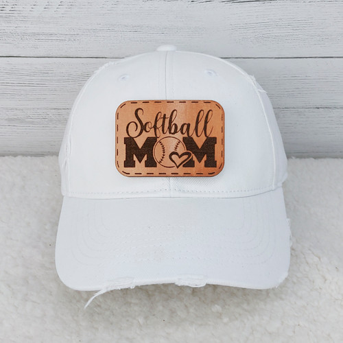 Denim Hat With Softball Mom Leather Patch