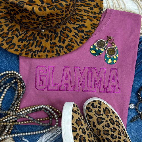 GLAMMA Embroidered Cassis Pigment Dyed Tee