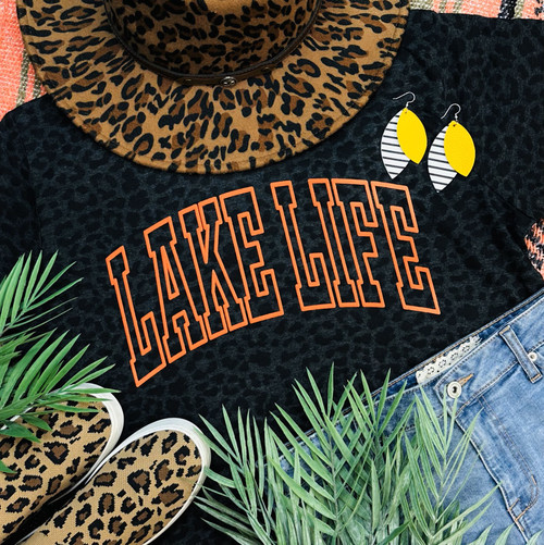 Lake Life ORANGE PUFF Black Leopard Shirt