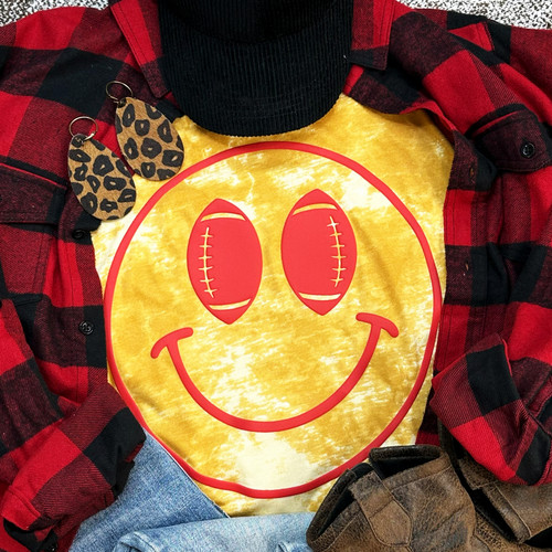 Happy Face Football Red PUFF Gold Tie Dye Tee