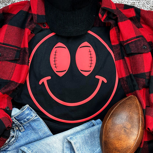 Happy Face Football Red PUFF Everyday Tee