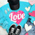 PINK Heart Sequin Patch Scuba Blue Crewneck Sweatshirt