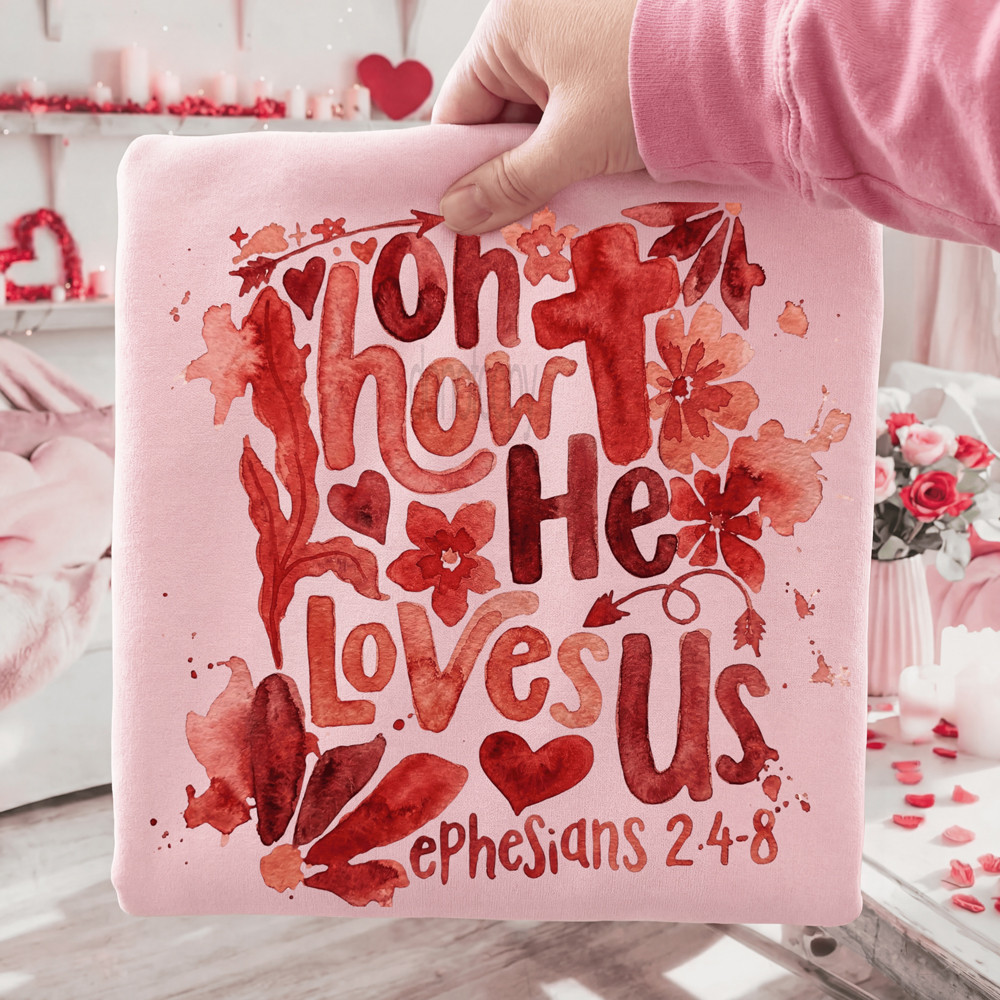 Red Watercolor Oh How He Loves Us Tee