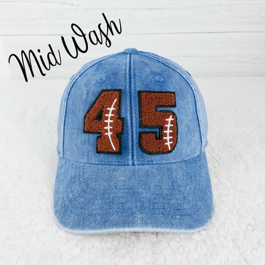 Cream Corduroy Hat With Football Numbers Chenille Patch