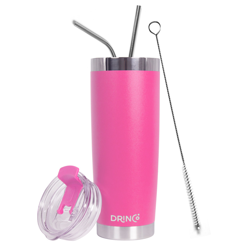Steel Cup with Screw Lid and Straw Insulated Metal Mug Travel Stainless Tumbler 