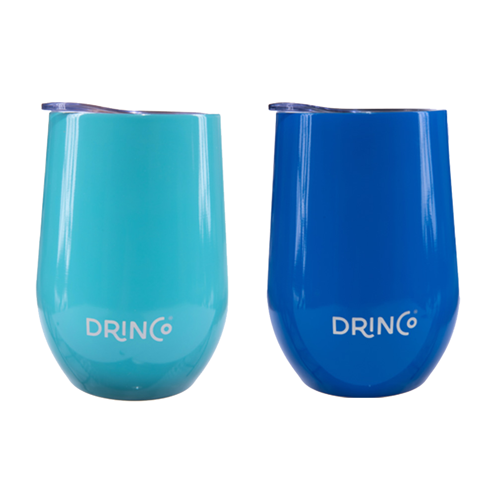 2 OLLI Blue Stainless Wine Tumblers, 12oz NEW Insulated Double