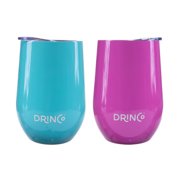 Drinco 12oz Stainless Steel Stemless Wine Glass Double Wall Vacuum Triple Insulated Tumbler Cup Mug with Press in lid, BPA Free Shatterproof, 18/8 grade (Aqua & Pink) | 2 Pack