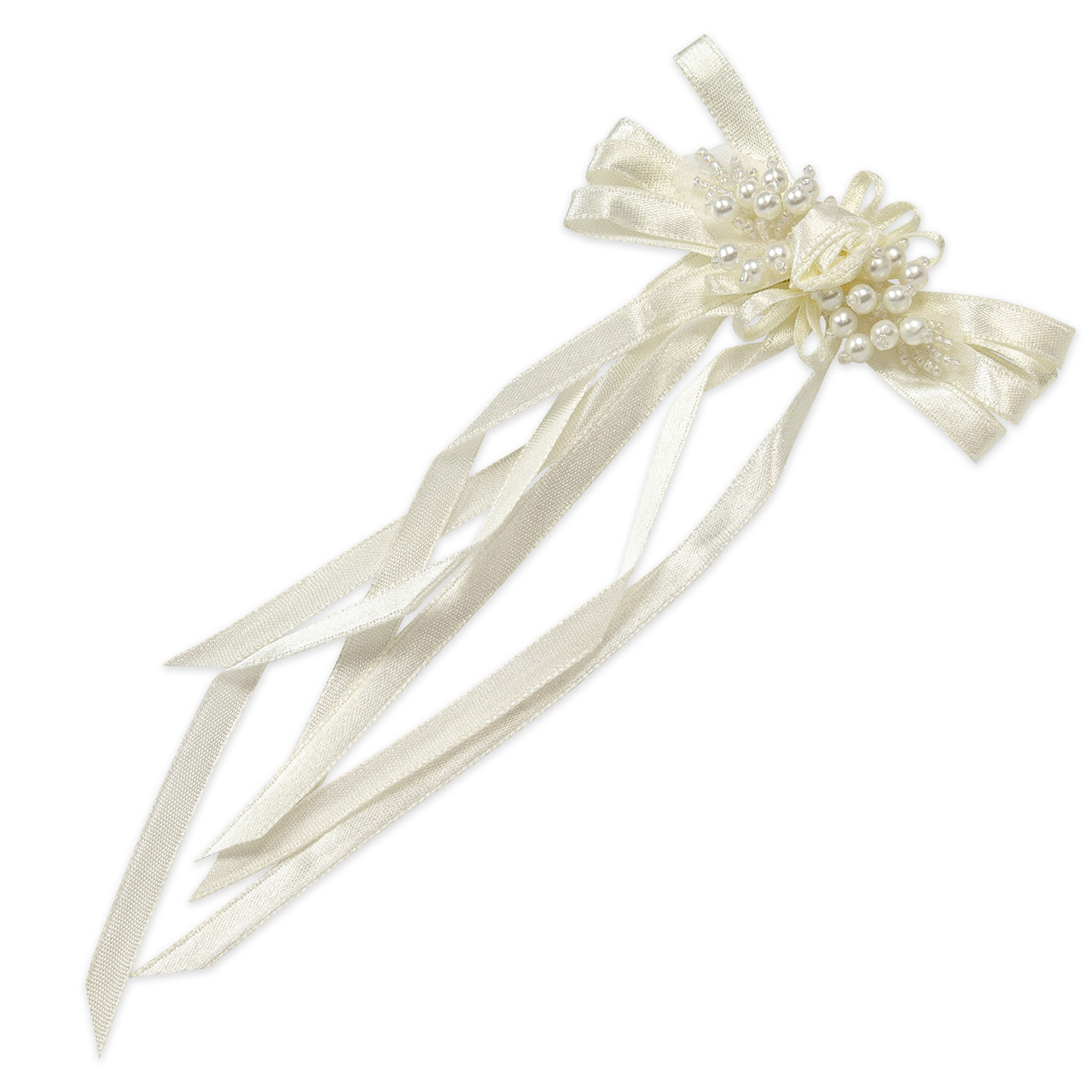 Expo Int'l Bridal Ribbon Bow with Rosette and Pearls Applique, White
