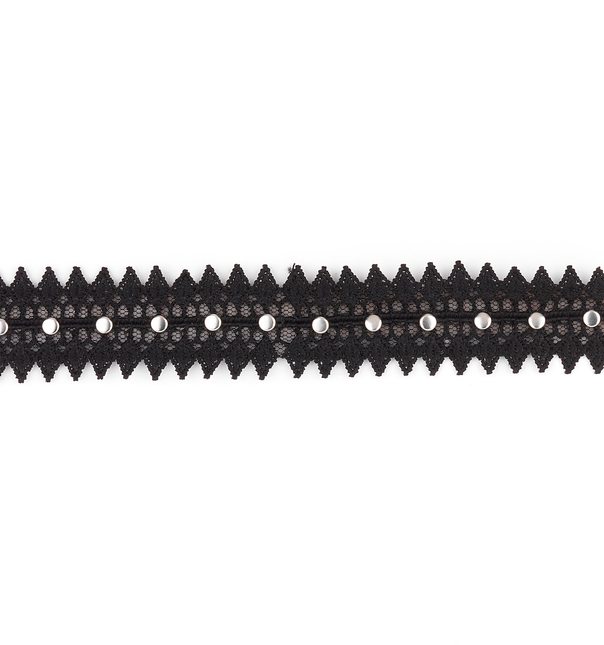 Annalise Lace Trim Embellished with 3mm Round Silver Studs - Black (Sold by The Yard) | Trims by The Yard