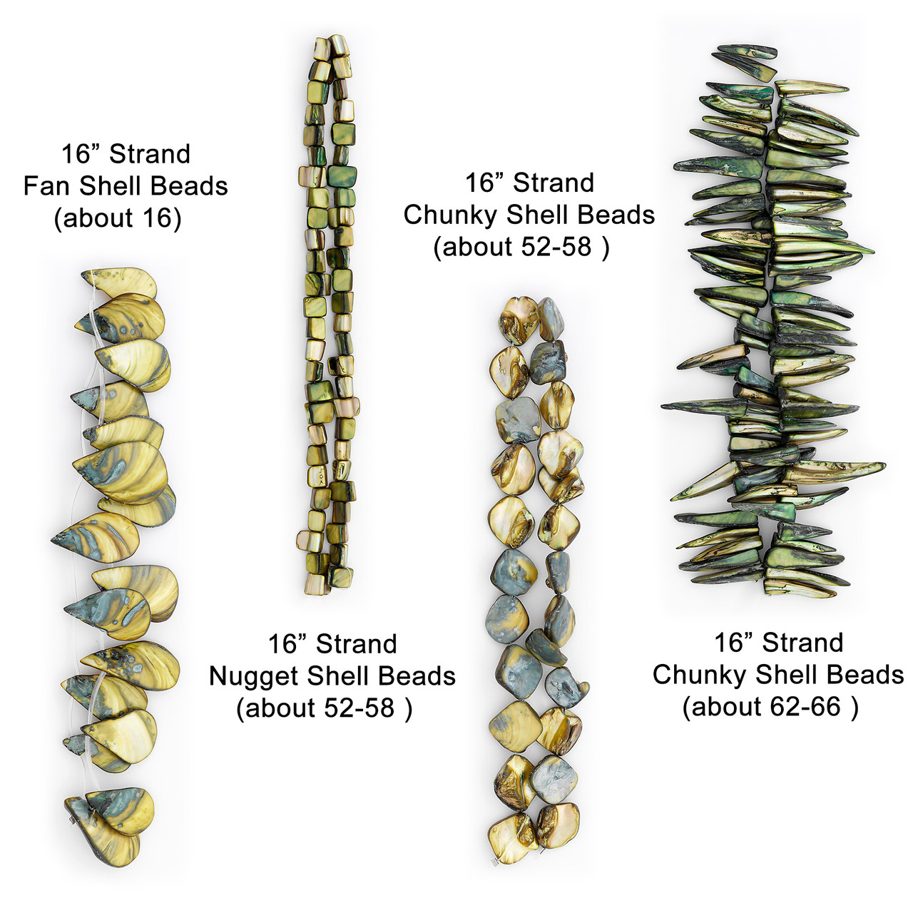 Clementine Sea Shell Beads Collection Value Pack | Olive - Green | Trims by The Yard