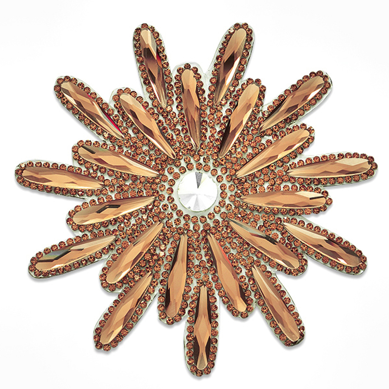 Big Crystal Flower Iron On Applique/Patch - Bronze - Trims By The Yard