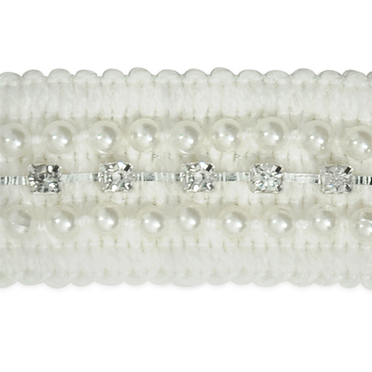 Rhinestone Trim With 4mm Pearl - Pearl (Sold by the Yard)