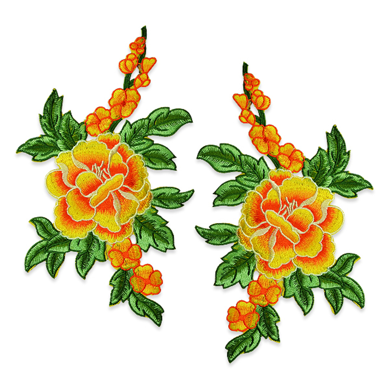 Draya Iron on Embroidered Large Flower Pair Applique/Patch Patch (Yellow) | Trims by The Yard