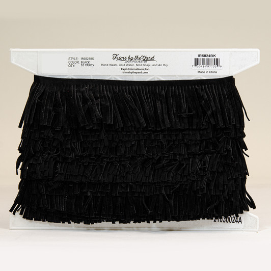5 3/4 Faux Leather Fringe w/ Studded Header - Black (Sold by the Yard)