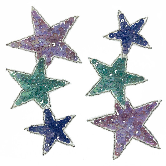 Sequin Star 3 Iron On Applique/Patch Black 4pc - Trims By The Yard