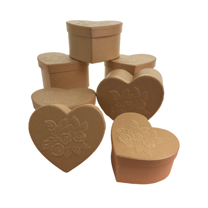 Value Pack of 36 Heart Box with Rose Embossed Lid  