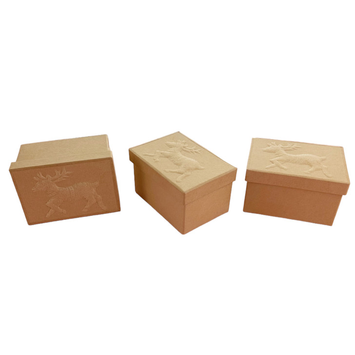 Value Pack of 3 Rectangular Box with Reindeer Embossed Lid