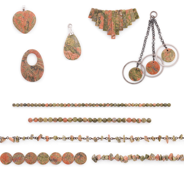 Unakite Natural Gemstone Beads and Pendants Collection - Value Pack