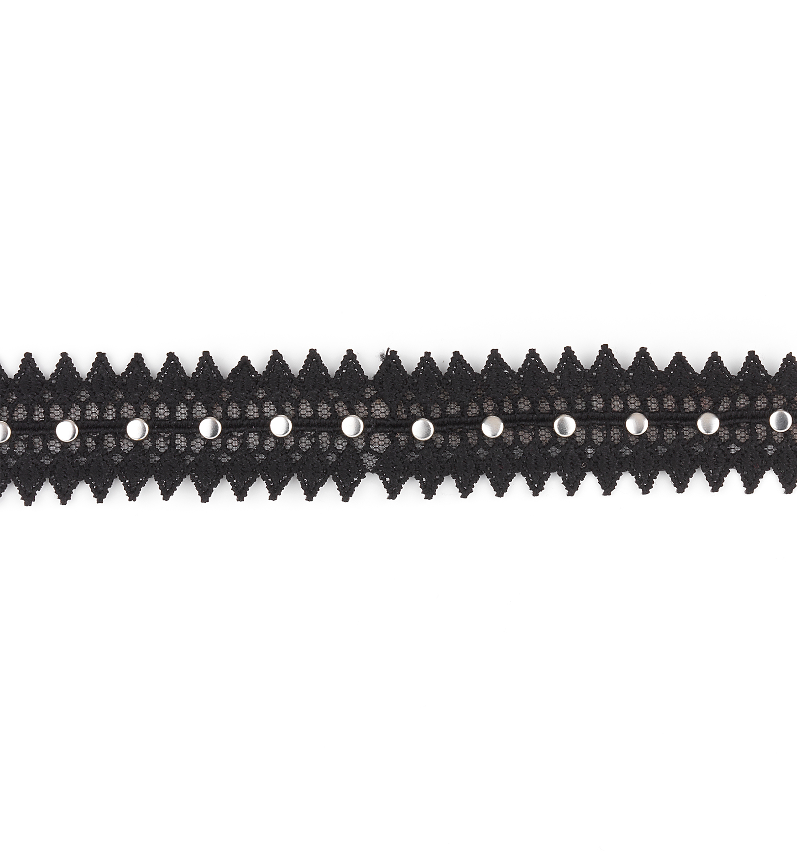Annalise Lace Trim Embellished With 3MM Round Silver Studs - Black (Sold by  the Yard)