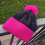 Pink and Navy Duo Tone Bobble Hat