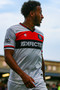 Jayden Clarke wearing the Dulwich Hamlet Replica Away Shirt 2022/23 Sponsored by Defected Records