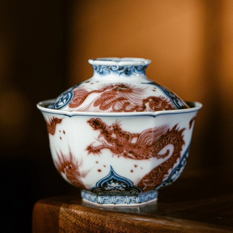 Red Dragon Hexagonal Bowl