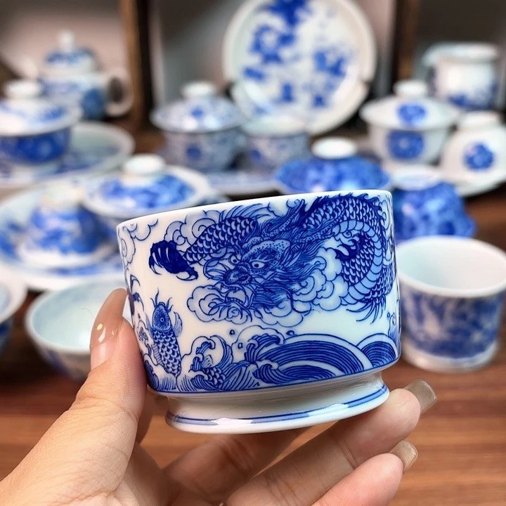 Blue and White Dragon Cup