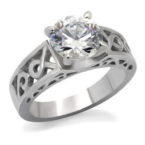 TK069 - High polished (no plating) Stainless Steel Ring with AAA Grade CZ  in Clear A874-TK069