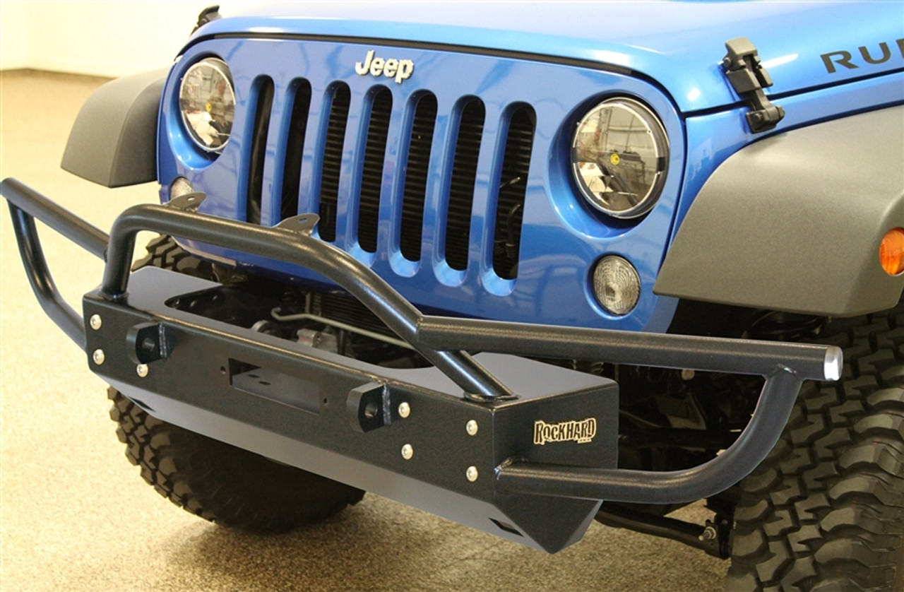 Rock Hard 4x4 Grille Width Front Bumper w/ Tube Extensions w/ Lowered Winch  Plate w/o