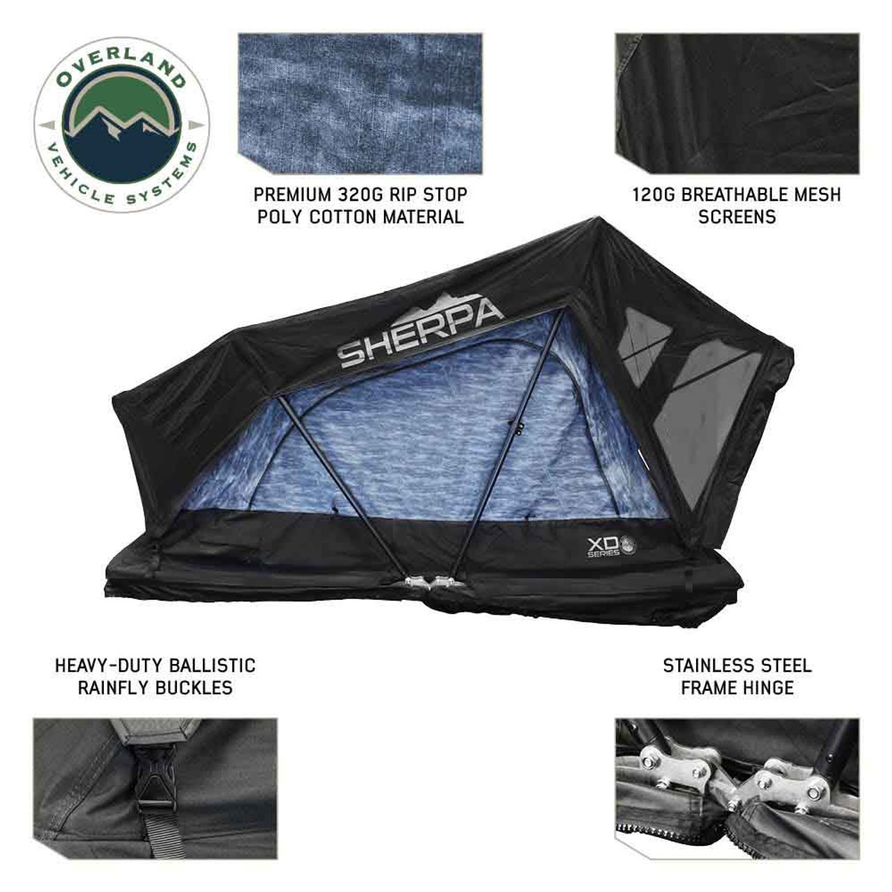 XD Sherpa Hybrid Soft Shell Roof Top Tent, Blue Body & Black