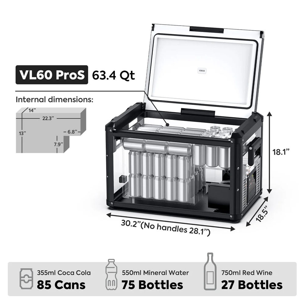 Iceco VL60 Pro-S Single Zone Electric Fridge Freezer, 63.4Qt