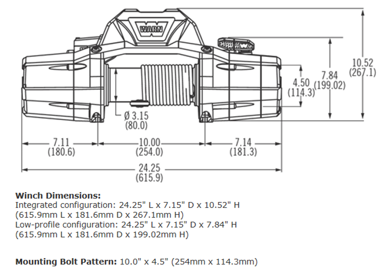 WARN 88990 ZEON 10 Winch with 80' Wire Rope and Roller Fairlead