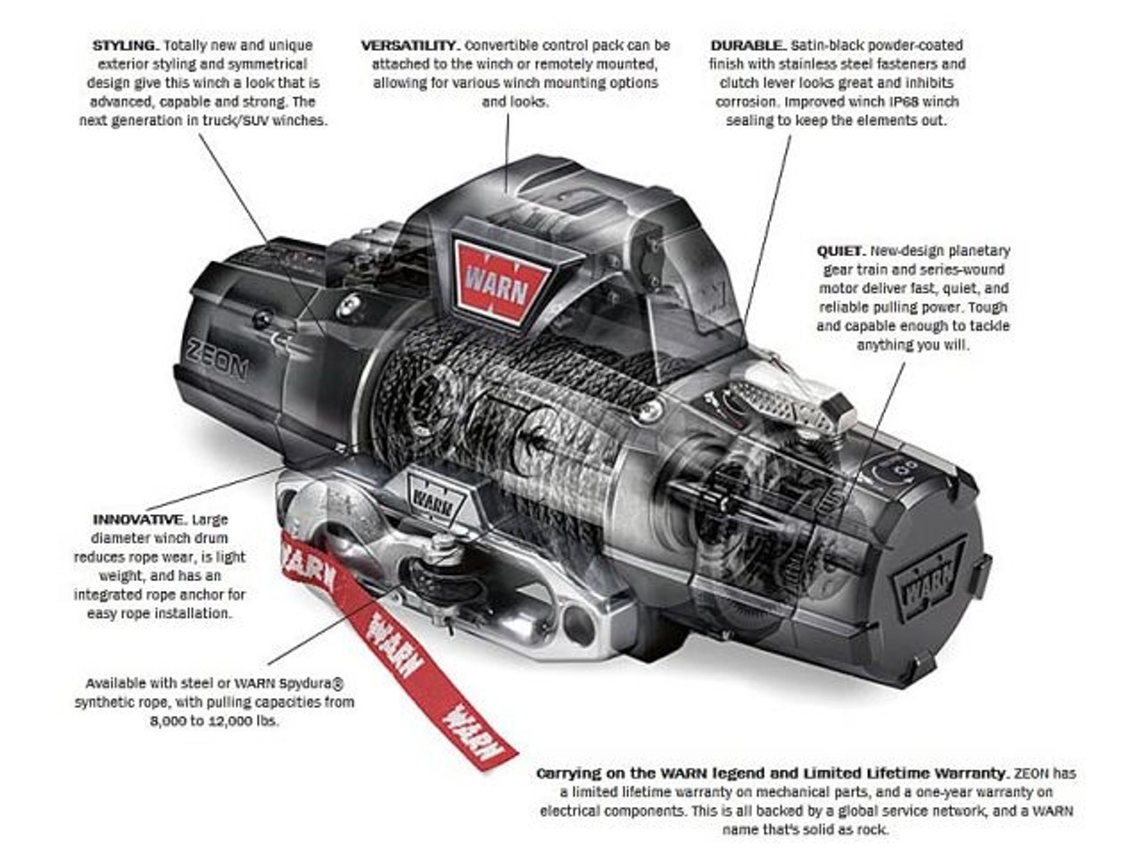 WARN 89120 ZEON™ 12 Winch with 80' Wire Rope and Roller Fairlead