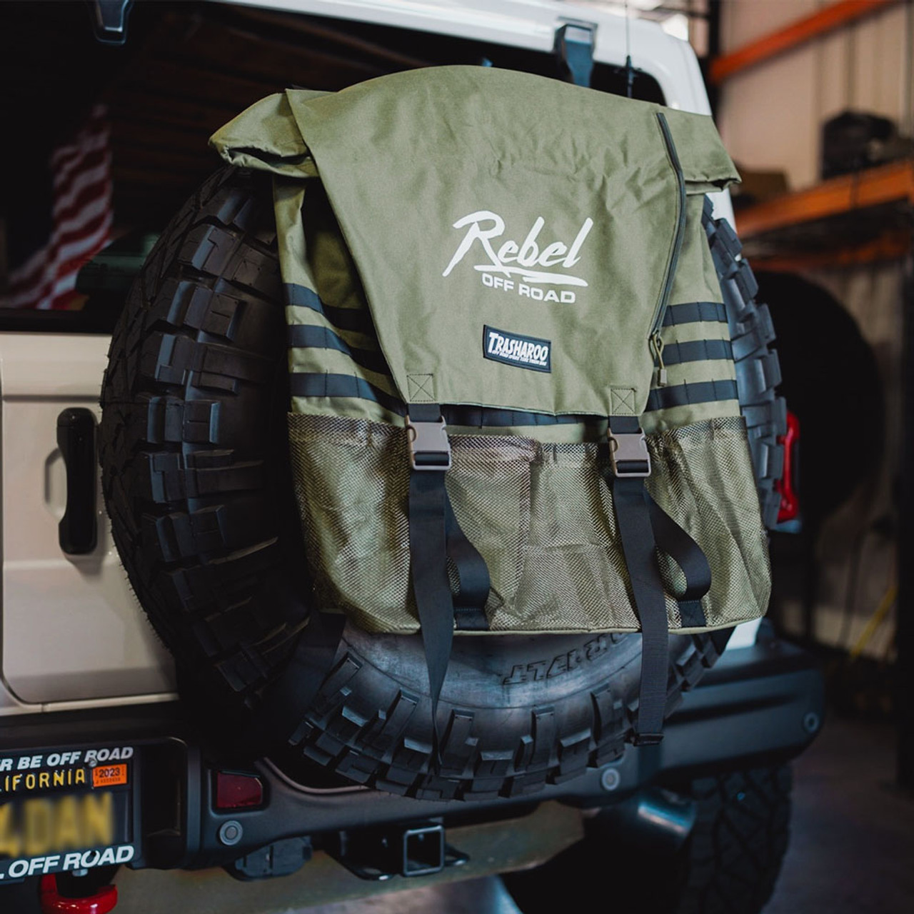 Trasharoo Spare Tire Trash Storage Bag, Green, Rebel Off Road Edition