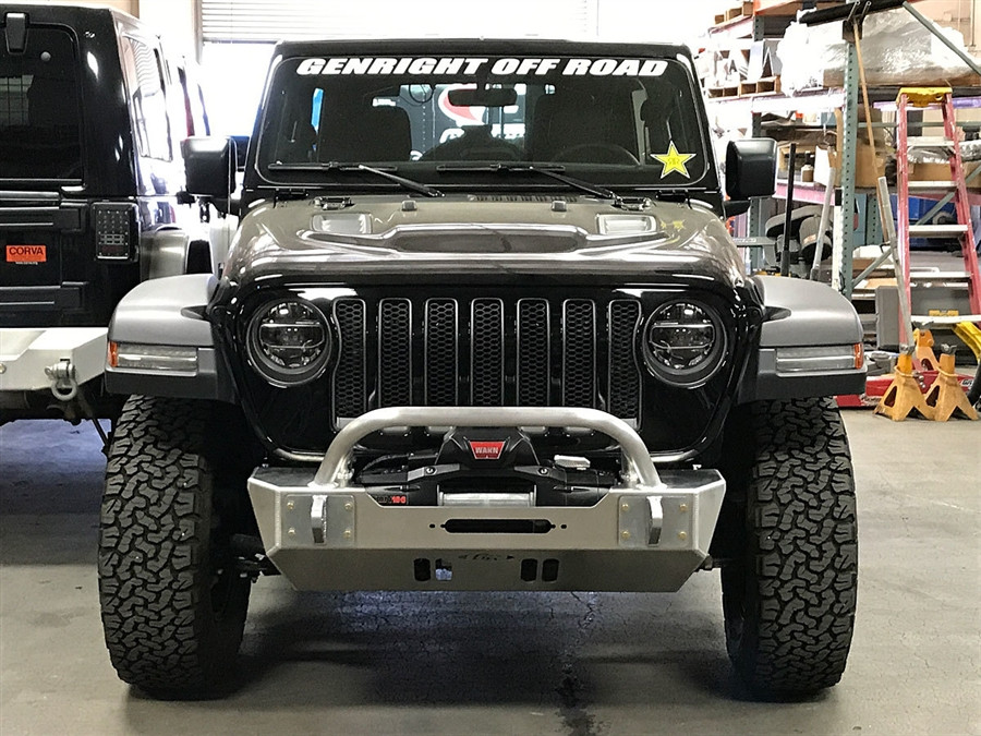 GENRIGHT OFFROAD JL/JT FRONT BUMPER W/WINCH GUARD BAR - ALUMINUM