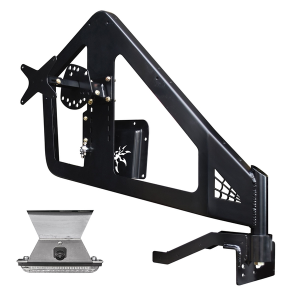 Poison Spyder Frame Mounted Tire Carrier with Camera Mount (Black) - 19-62-031TP1 Poison Spyder Frame Mounted Tire Carrier with Camera Mount (Black) - 19-62-031TP1