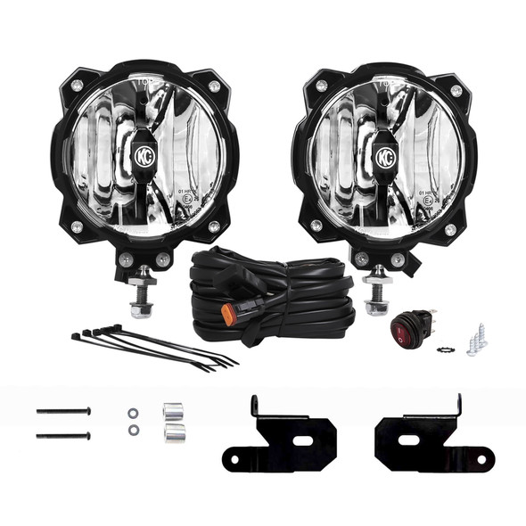 KC HiLiTES6" Pro6 Gravity® LED - Pillar Mount - 2-Light System - 20W Spot Beam - for 18-21 Jeep JL / JT