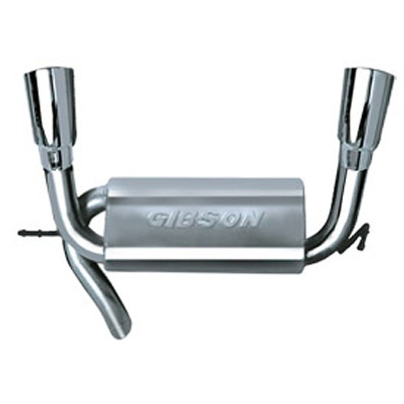 Installing a Gibson performance exhaust system on your vehicle will eliminate the restrictive design of the stock exhaust, allowing your engine to discharge exhaust gas easier. The result is more horsepower and torque, longer engine life, and a distinctive throaty grow. All this, with an easy bolt-on installation.For the enthusiast who wants an awesome look and an aggressive throaty exhaust tone, this split rear bolt-on cat-back exhaust system is for you. Gibson's exhaust systems reduce backpressure and produce more torque and increase horsepower! Dual tips exit straight out to the back. Works with most bumpers, roll pans and trailer hitches. Exhaust sound is louder under towing conditions. Features Gibson's Superflow muffler with mandrel bent tubes and a pair of highly polished T-304 stainless steel exhaust tips. Fits 2DR AND 4DRStainless Steel- 409L Stainless heavy -duty tubing, T-304 Stainless Superflow Muffler Proven increase in horsepower & torque Better fuel economy Distinctive performance sound Bolt on installation, no welding required Mandrel-bent tubing for outstanding performance Fully welded muffler. Baffled and chambered for better volume efficiency & flow T-304 high polished stainless steel tip 50 state emissions legal Will not affect your factory warranty